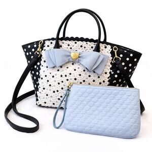 Betsey Johnson Polka Dot Bow Tote + Matching Pouch